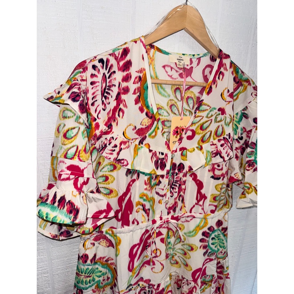 Entro Mini Dress Womens Medium Multicolor Paisley Ruffle Tiered New D22571 M - Picture 3 of 7